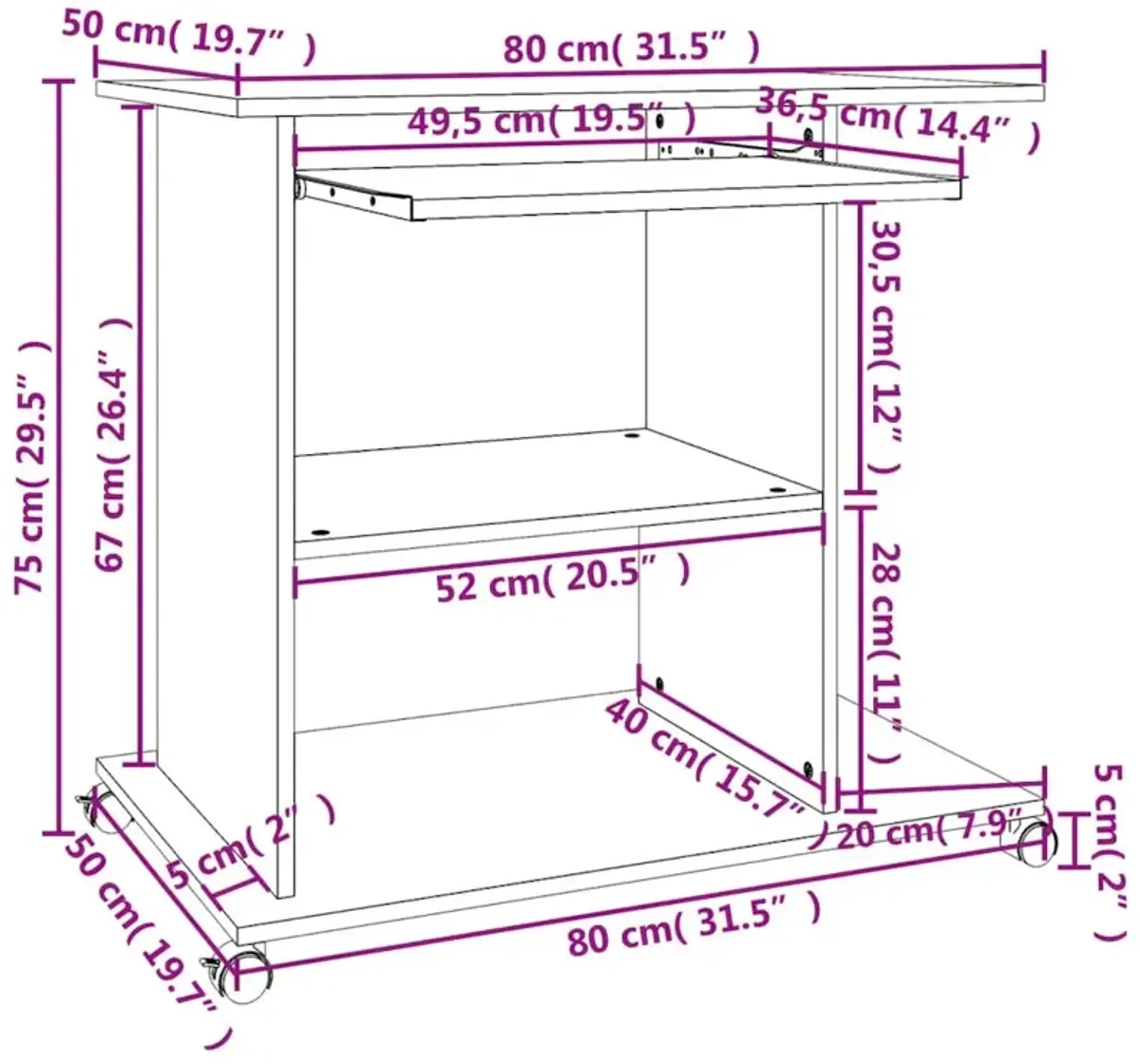 vidaXL Computer Desk Sonoma Oak 31.5"x19.7"x29.5" Chipboard