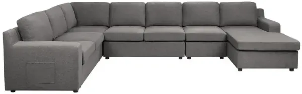 Lilola Home Waylon Gray Linen 7-Seater U-Shape Sectional Sofa Chaise with Pocket