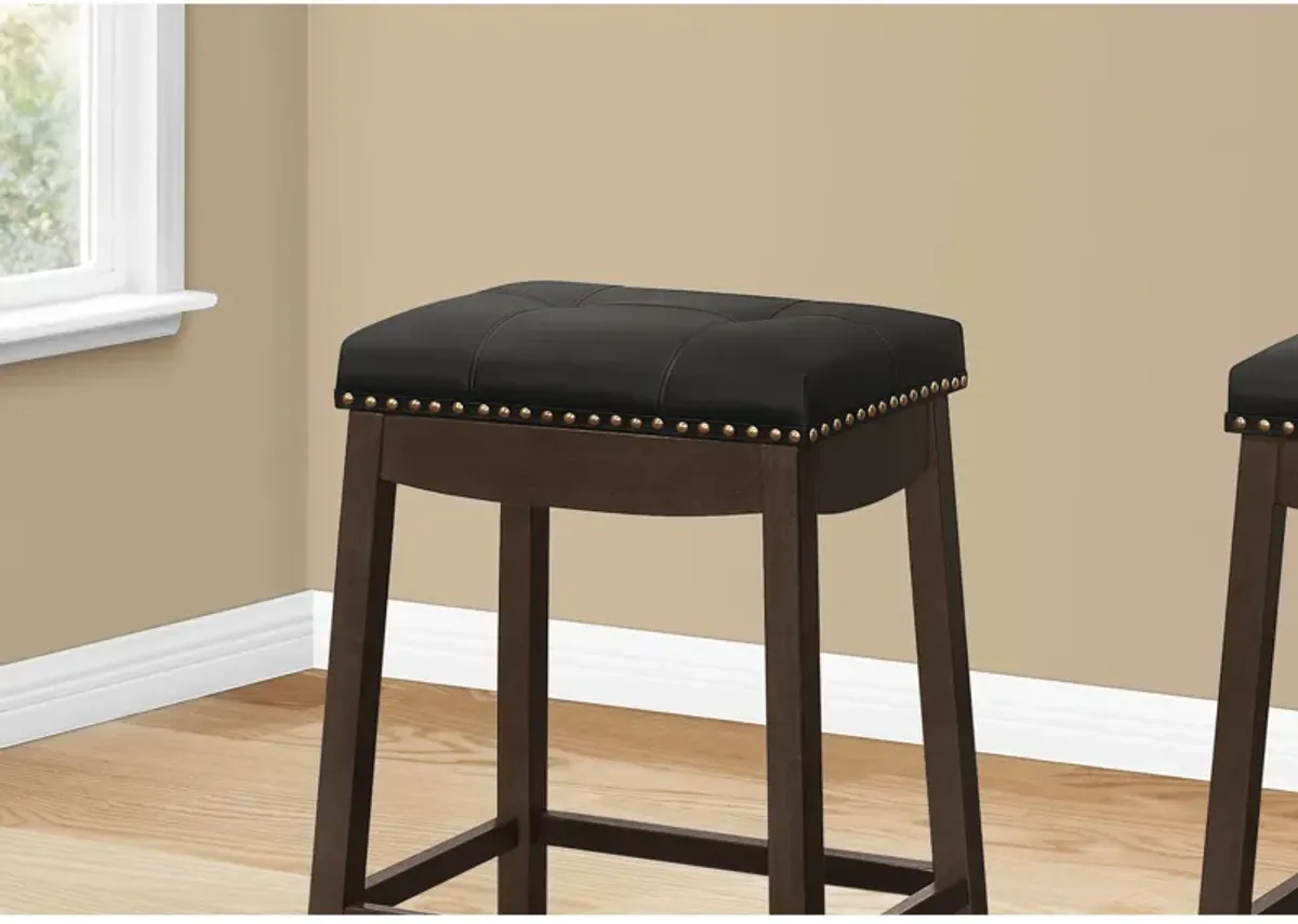 Monarch Specialties Bar Stool, Set Of 2, Counter Height, Saddle Seat, Kitchen, Wood, Pu Leather Look, Transitional