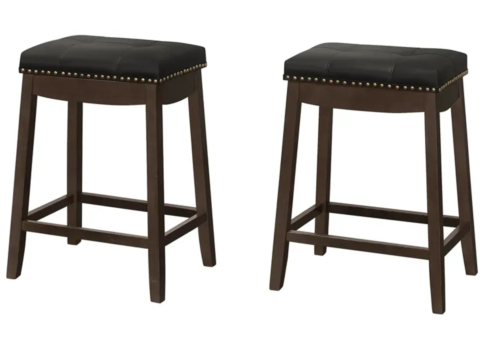 Monarch Specialties Bar Stool, Set Of 2, Counter Height, Saddle Seat, Kitchen, Wood, Pu Leather Look, Transitional