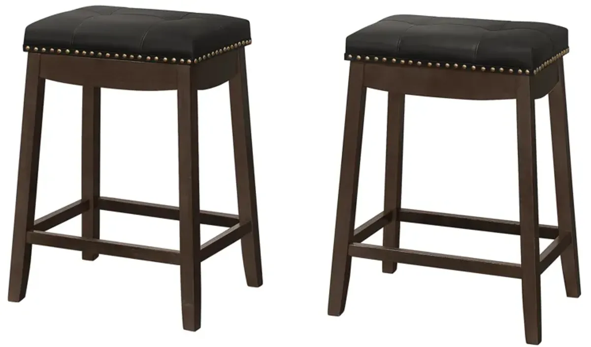 Monarch Specialties Bar Stool, Set Of 2, Counter Height, Saddle Seat, Kitchen, Wood, Pu Leather Look, Transitional