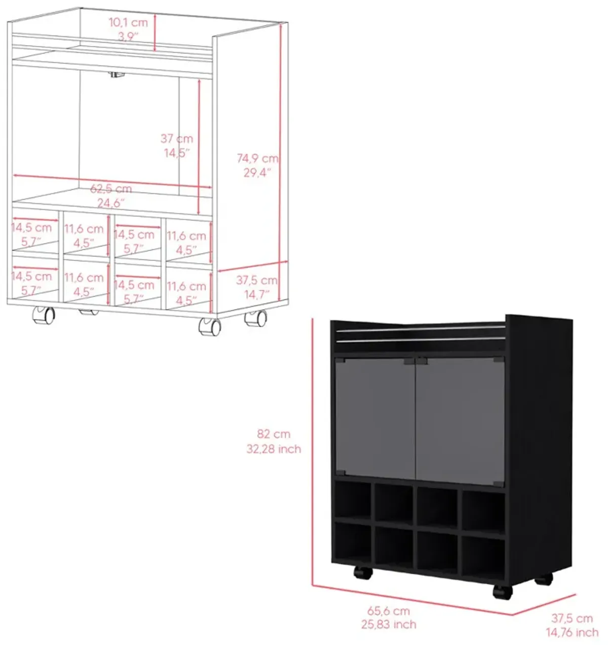 Bar Cart Philadelphia, Living Room, Black