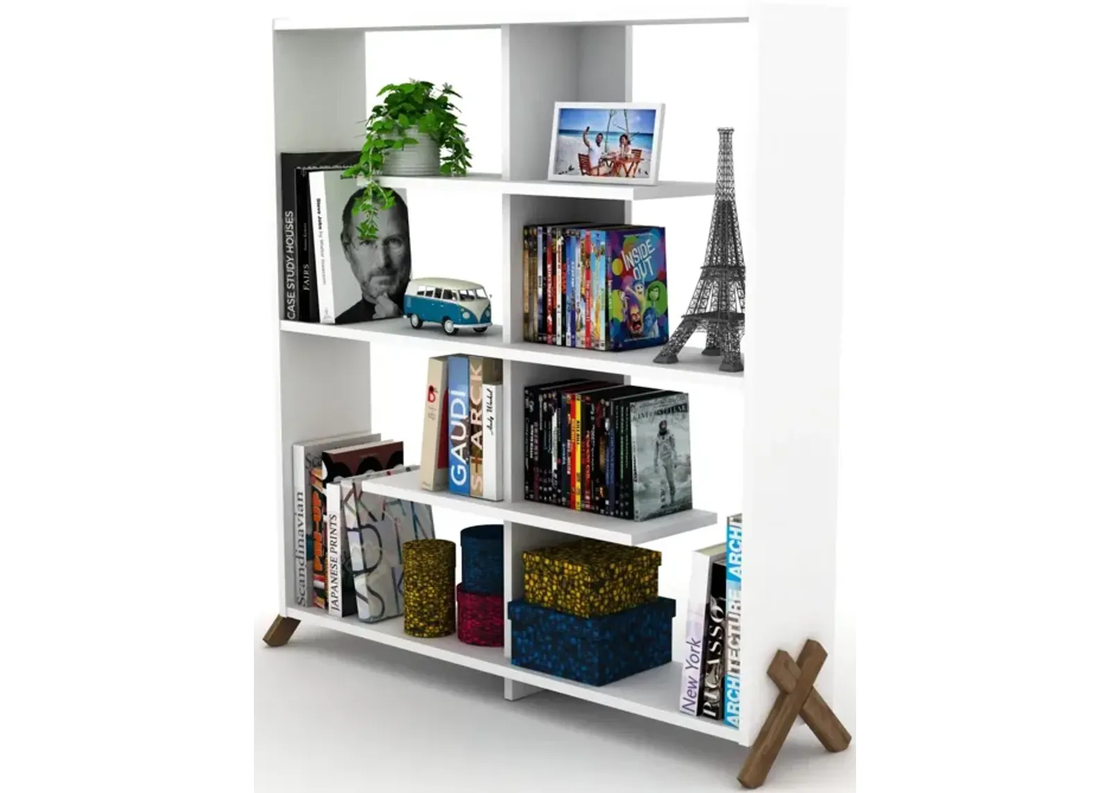 Kipp Wood Frame Etagere Open Back 6 Shelves Bookcase Industrial Bookshelf