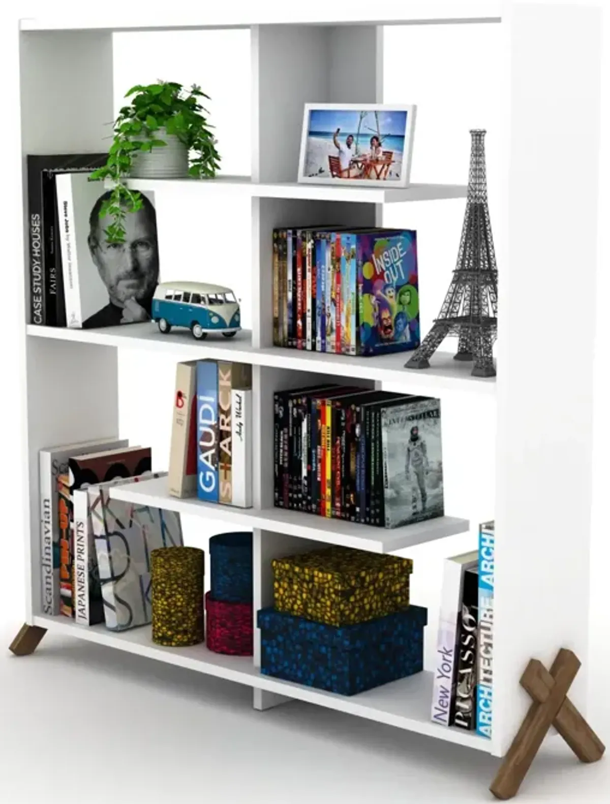 Kipp Wood Frame Etagere Open Back 6 Shelves Bookcase Industrial Bookshelf