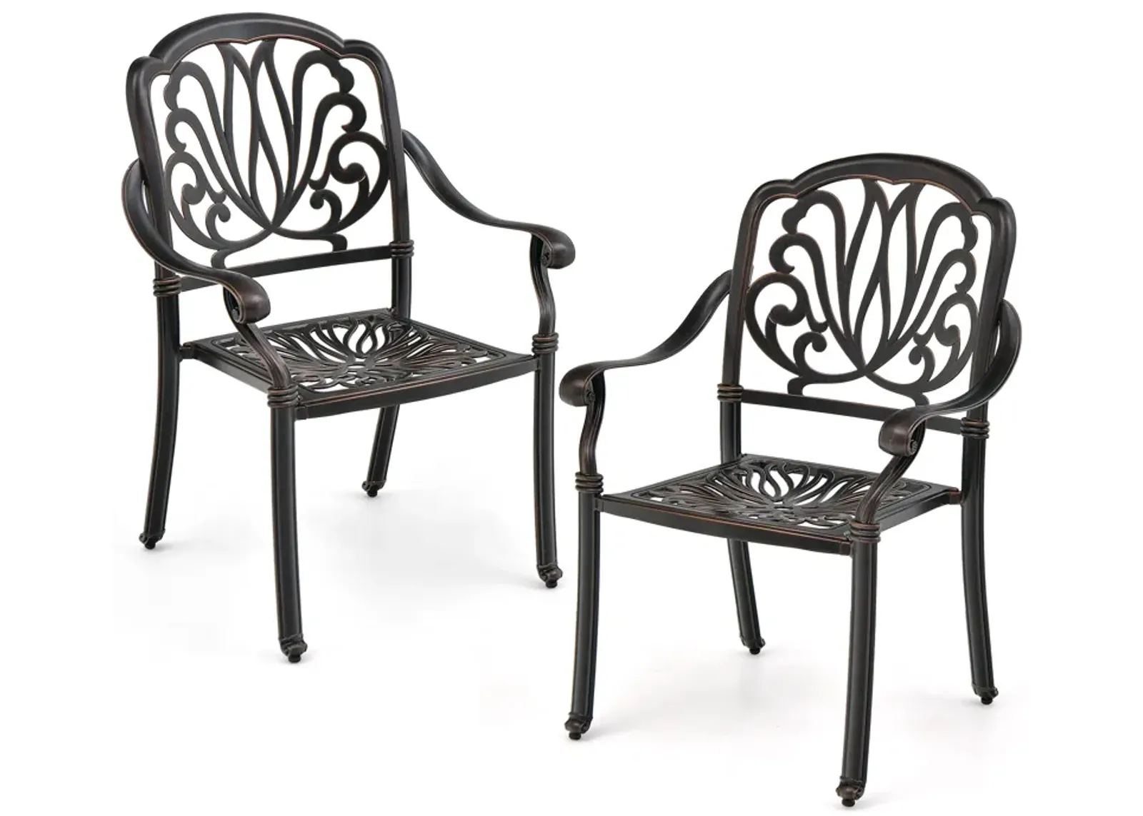 2 Pieces Patio Cast Aluminum Dining Chairs with Armrests-Bronze