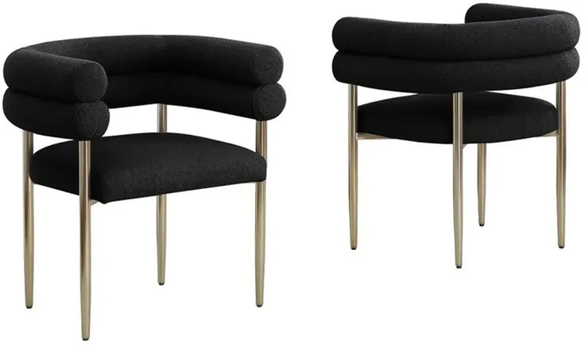 Best Quality Furniture Black With Gold Teddy Fur Upholstered Side Chairs, Set Of 2