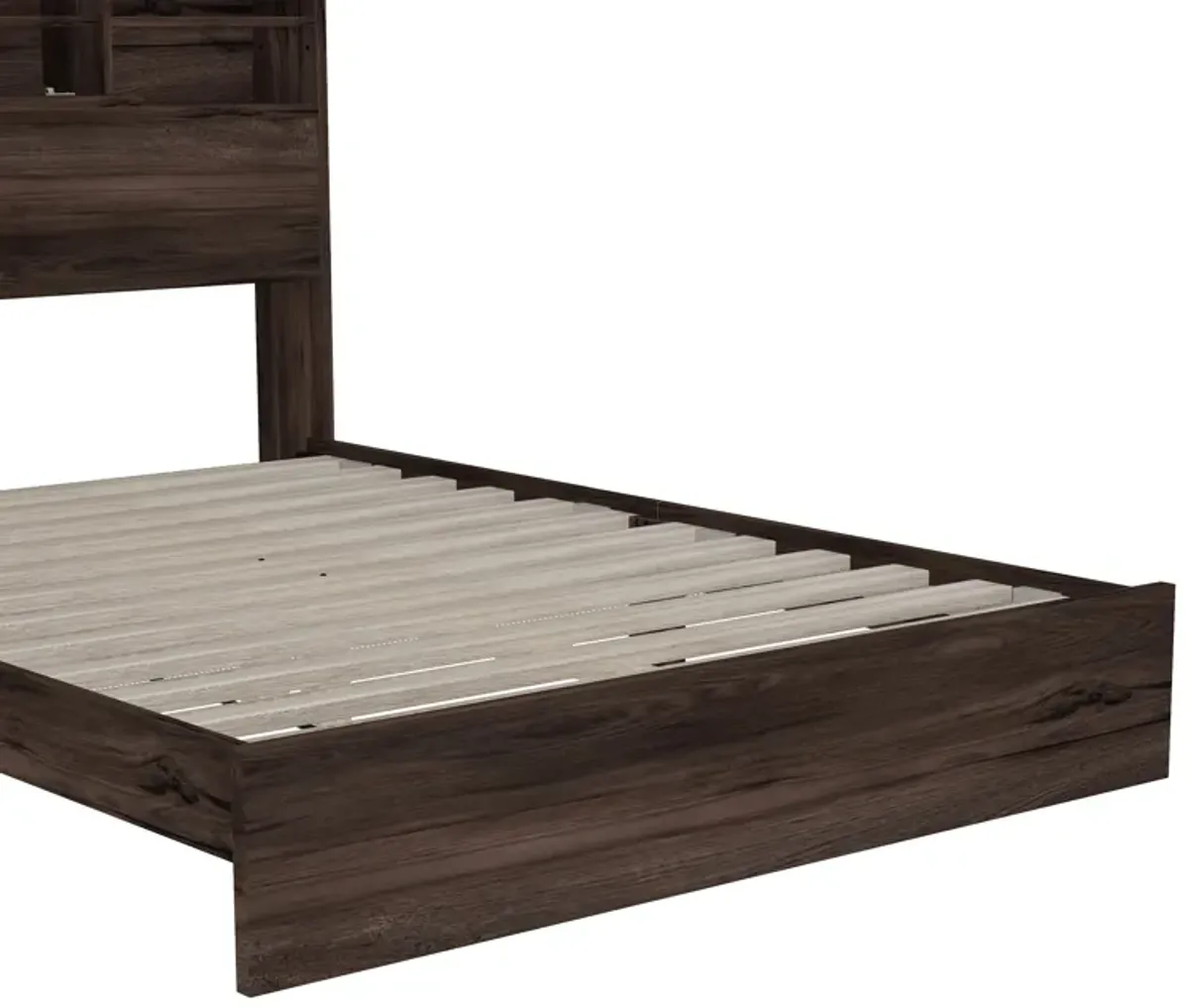 Merax Vintage Platform Bed with Storage Headboard and Charging Station