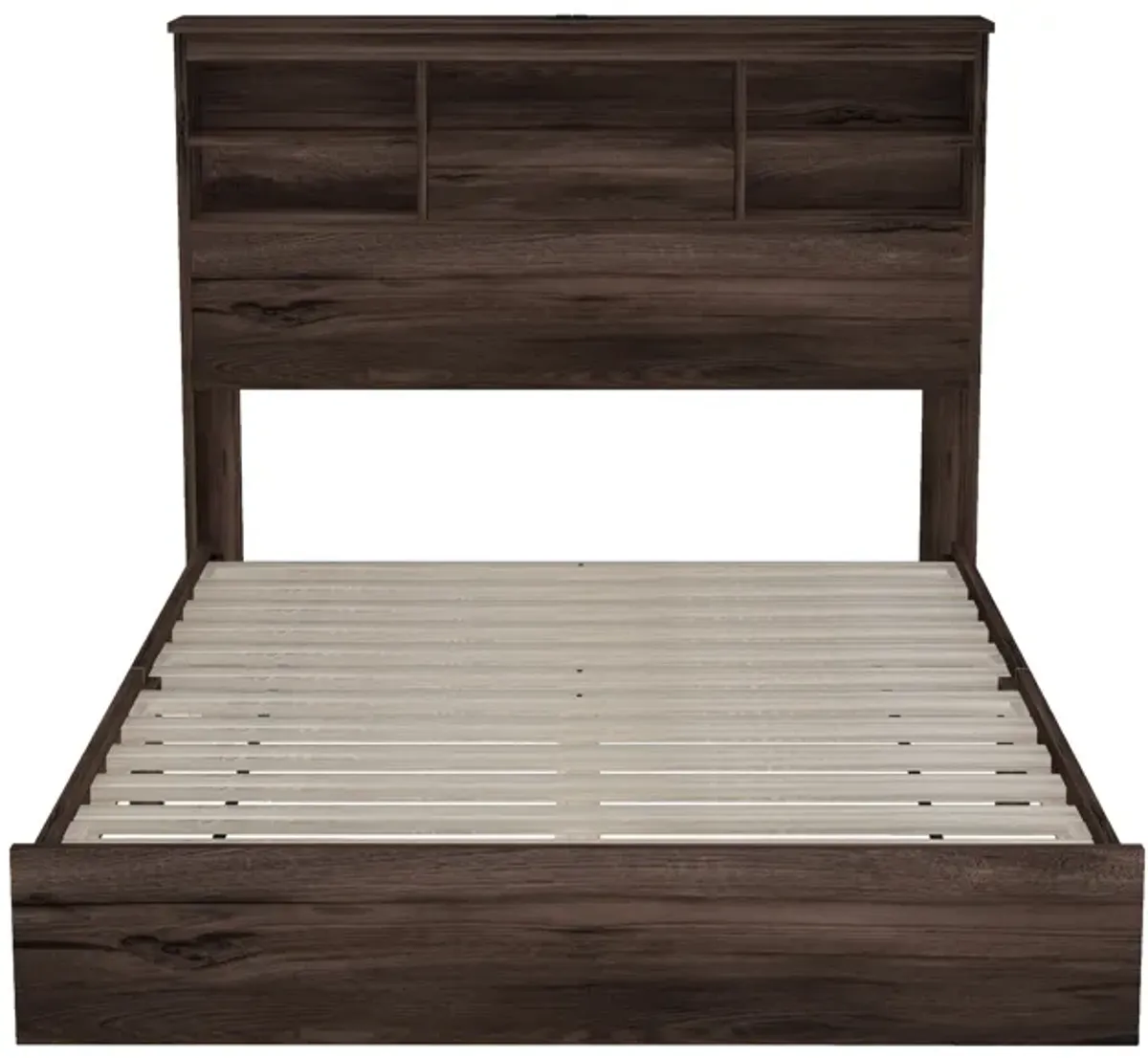 Merax Vintage Platform Bed with Storage Headboard and Charging Station