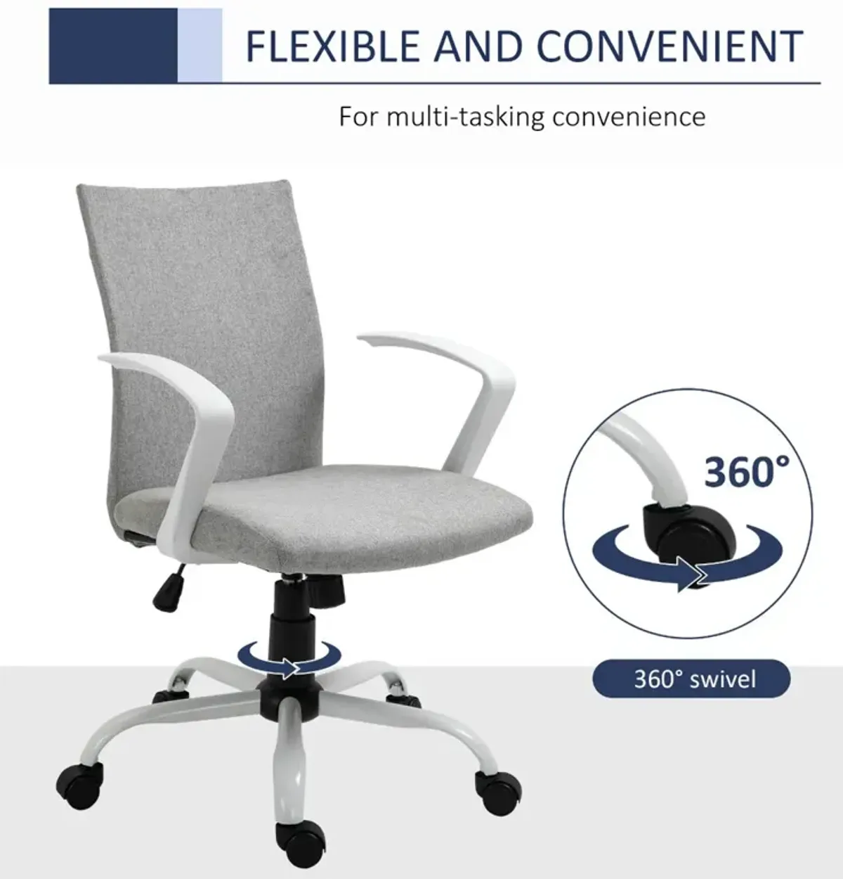 Light Grey/White Office Seat: Mid Back Chair with Rocking Function