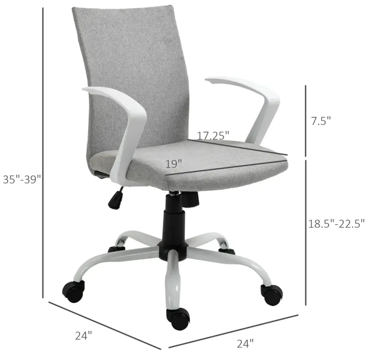 Light Grey/White Office Seat: Mid Back Chair with Rocking Function