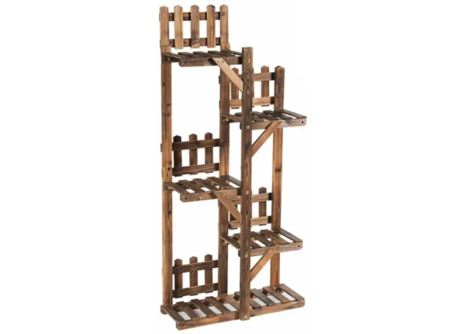 Hivvago 5-Tier Flower Rack Wood Plant Stand 6 Pots Display Shelf