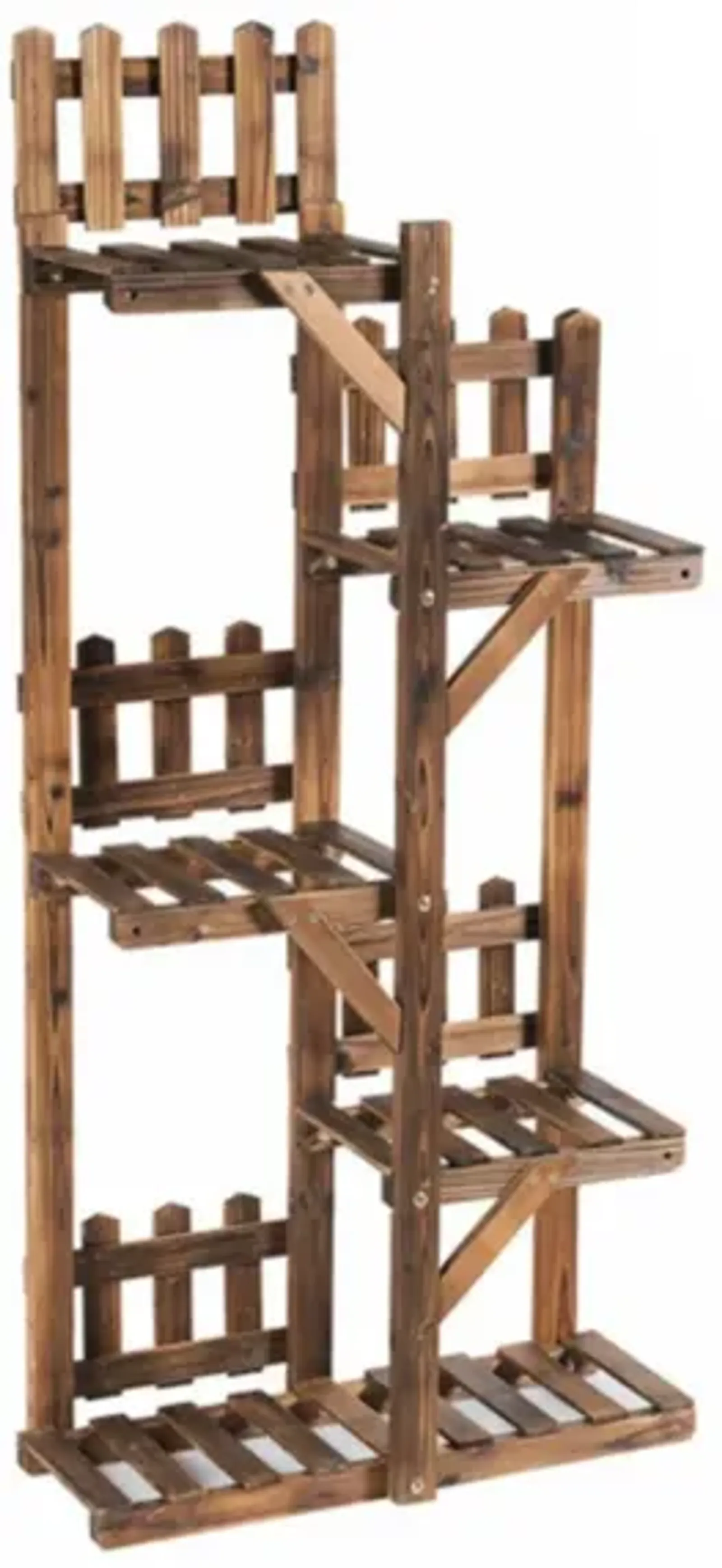 Hivvago 5-Tier Flower Rack Wood Plant Stand 6 Pots Display Shelf