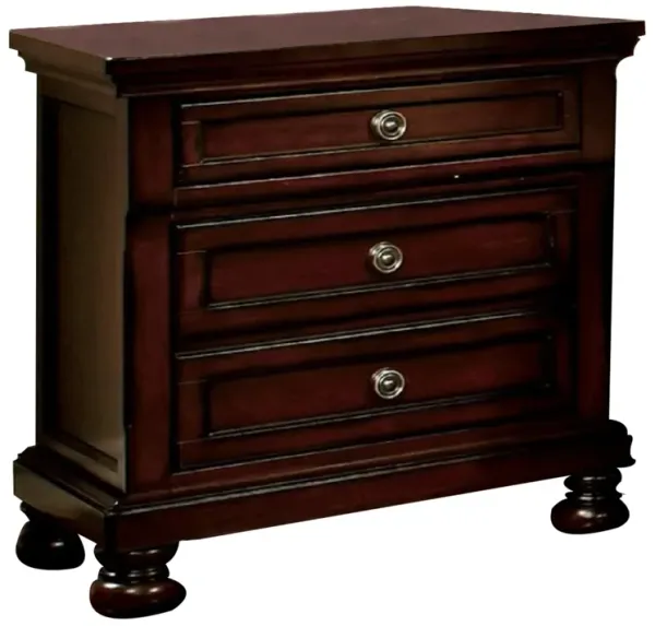 Uok 29 Inch Nightstand, Metal Handles, USB Charging Port, Dark Cherry Brown-Benzara