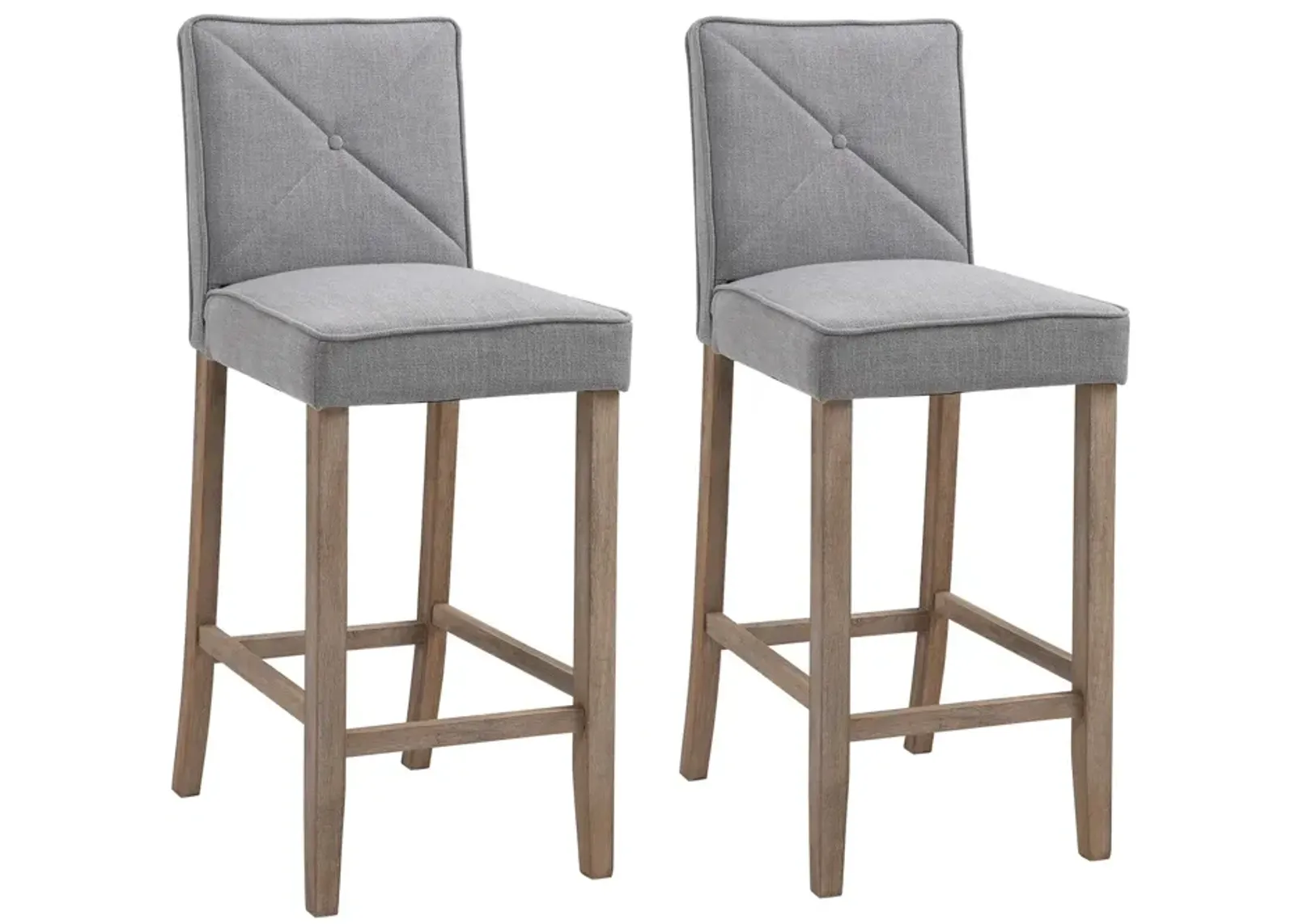 Gray Modern Seating: Set of 2 Upholstered Bar Stools with Wood Legs