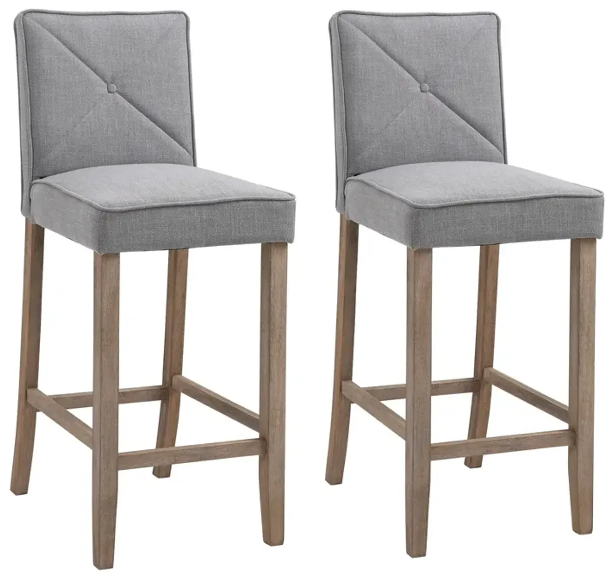 Gray Modern Seating: Set of 2 Upholstered Bar Stools with Wood Legs