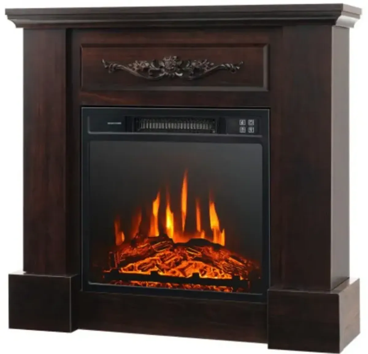 Electric Fireplace 1400W 32 Inches with Mantel and Adjustable LED Flames-Brown