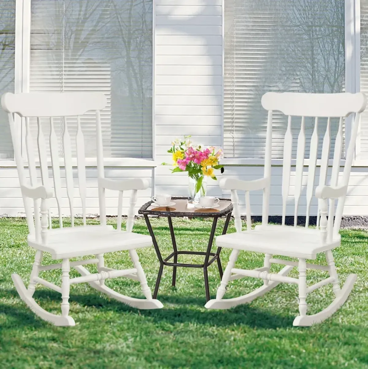 Rocking Chair with Solid Wooden Frame for Garden and Patio