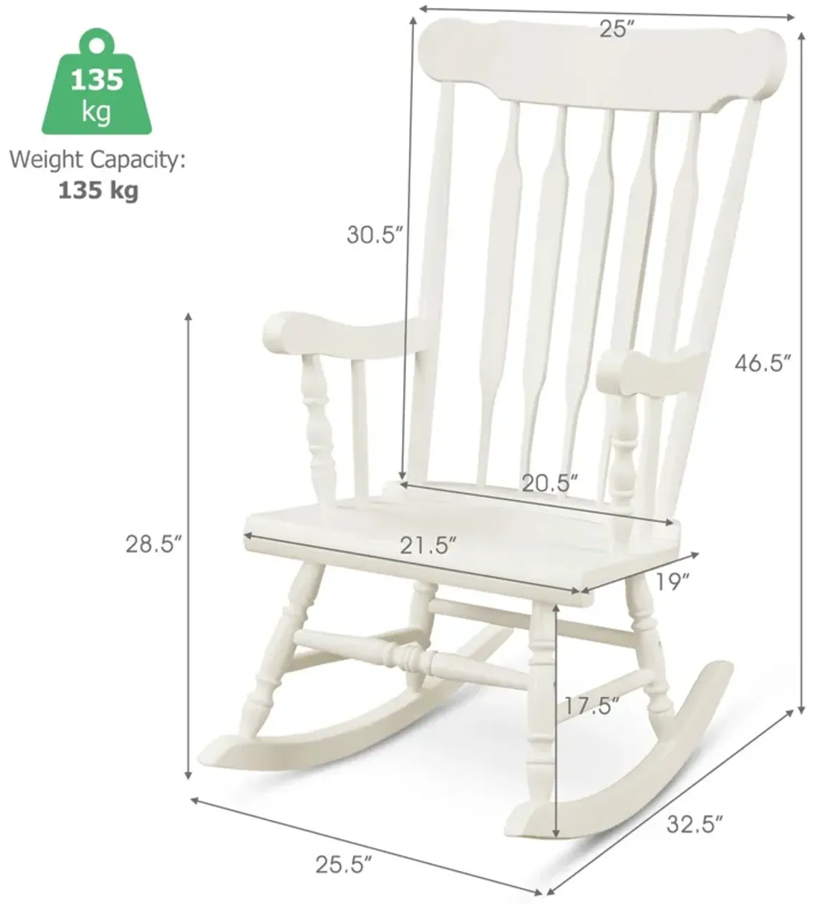 Rocking Chair with Solid Wooden Frame for Garden and Patio