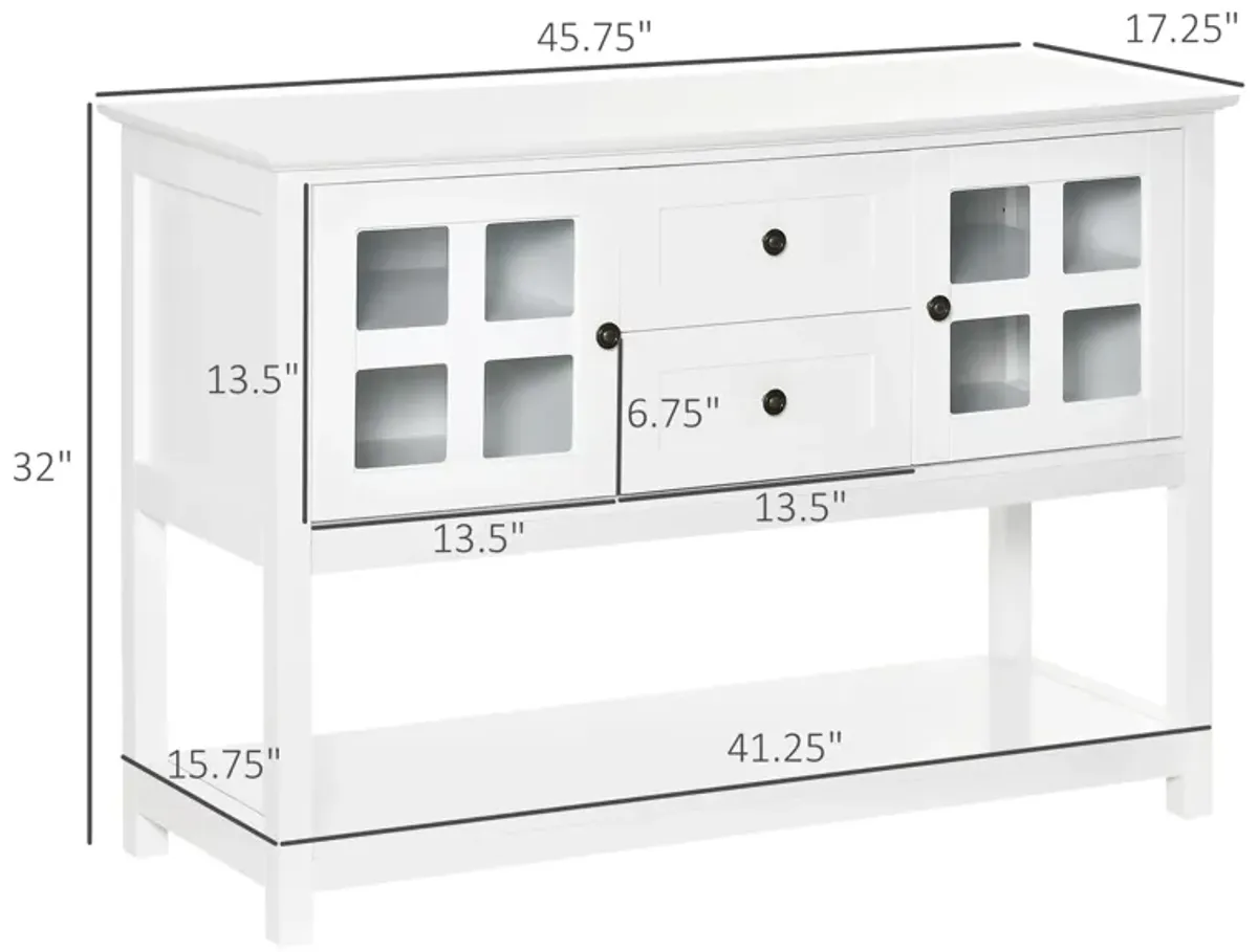 White Kitchen Buffet: Sideboard Cabinet with Glass Doors and Shelves