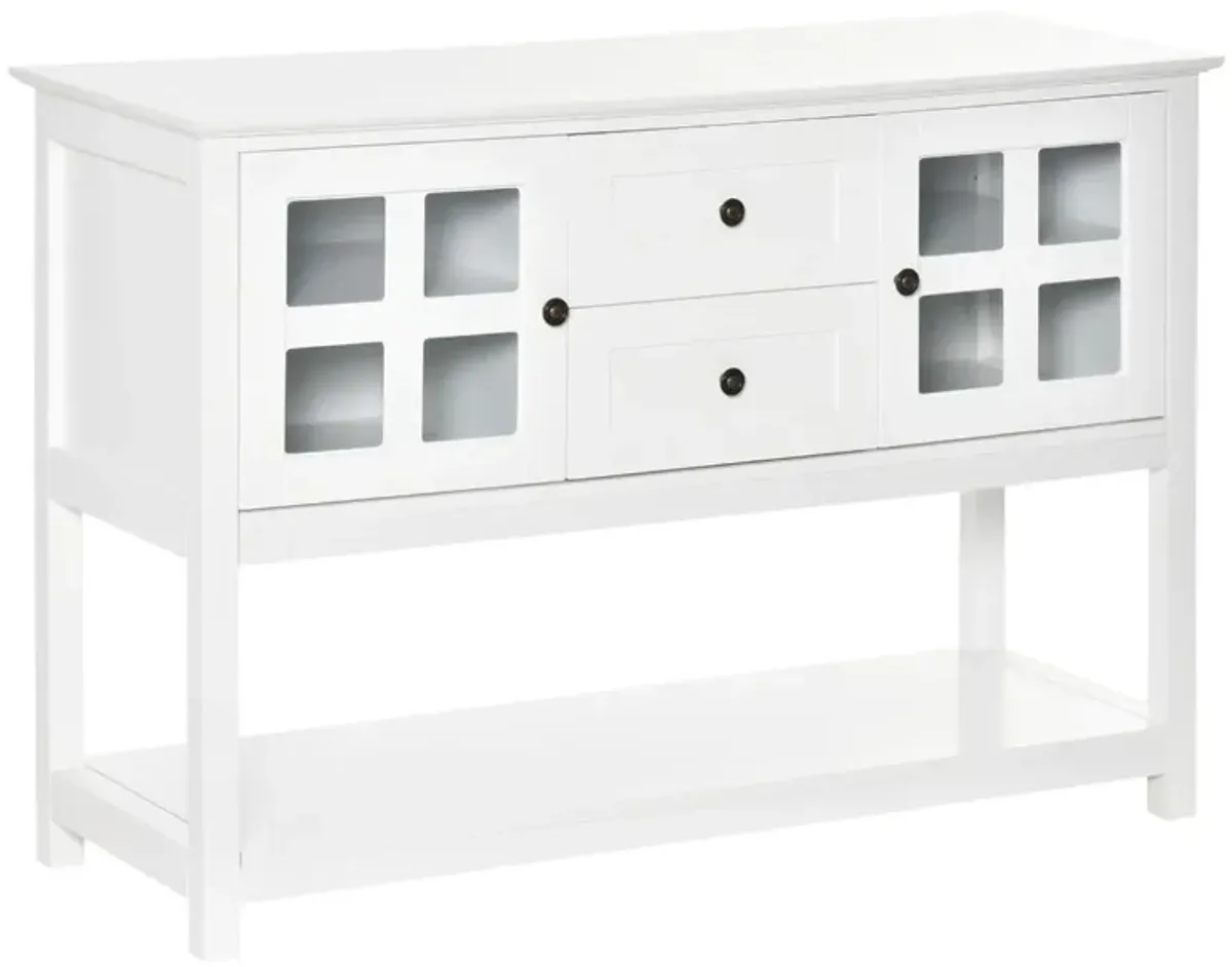 White Kitchen Buffet: Sideboard Cabinet with Glass Doors and Shelves