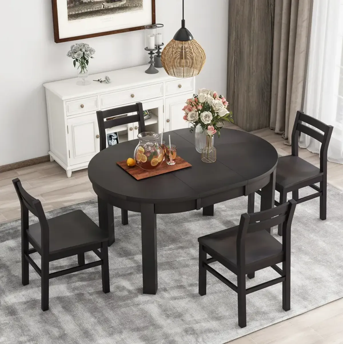 Merax Farmhouse 5-Piece Extendable Dining Table  Chairs Set