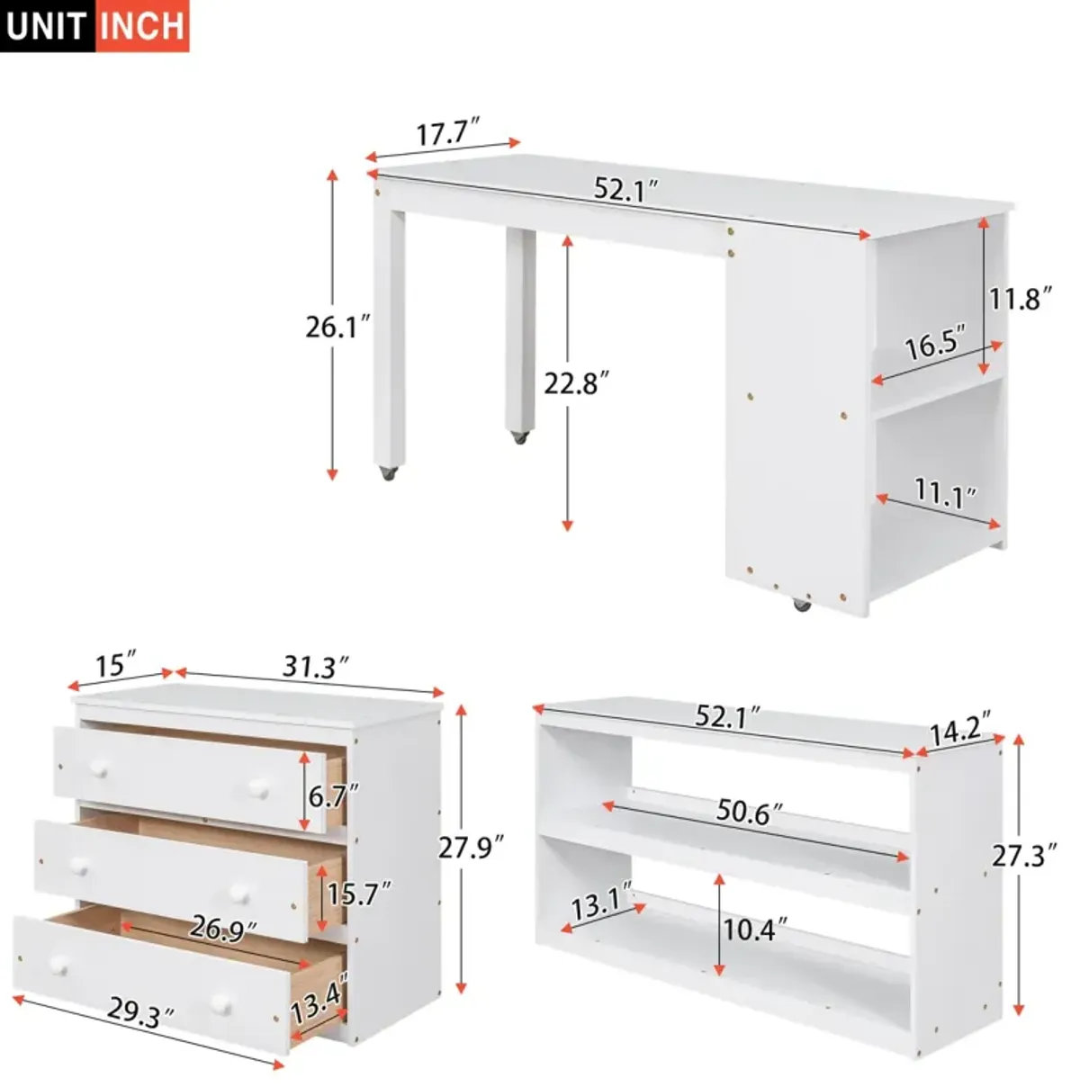 Low Study Full Loft Bed With Cabinet, Shelves And Rolling Portable Desk, Multiple Functions