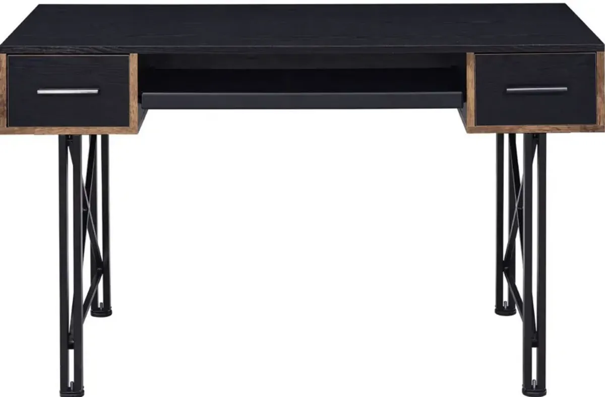 Computer Desk with 2 Drawers and Keyboard Tray, Black-Benzara