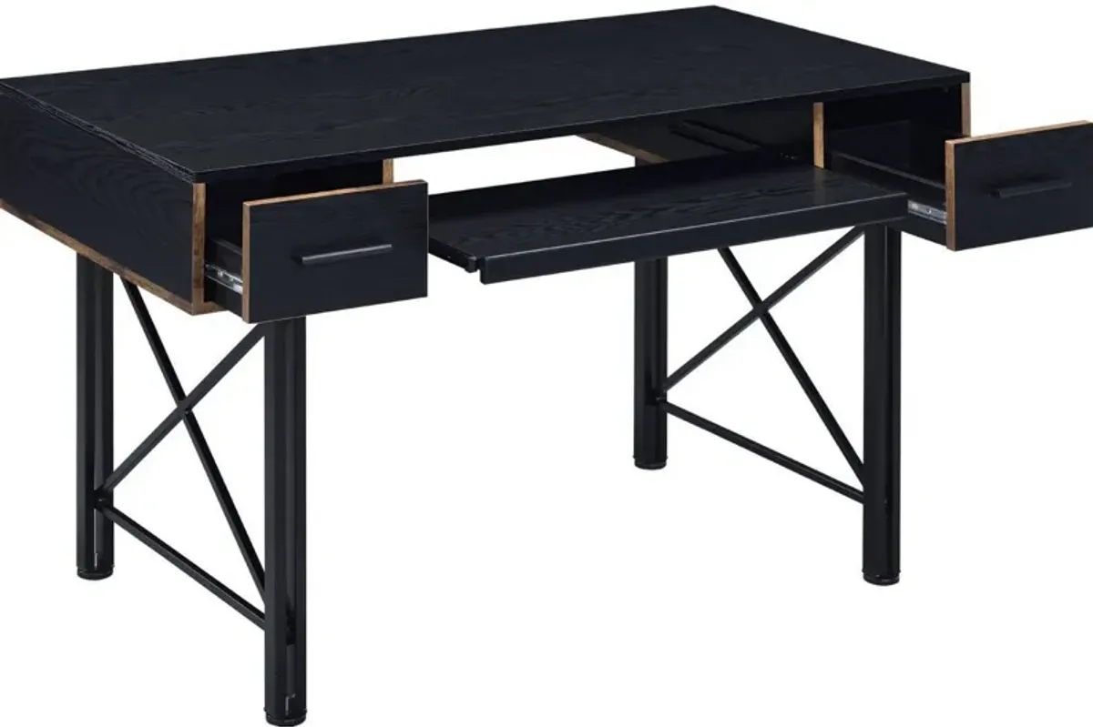 Computer Desk with 2 Drawers and Keyboard Tray, Black-Benzara