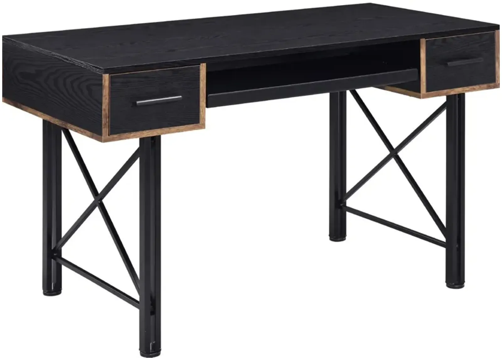 Computer Desk with 2 Drawers and Keyboard Tray, Black-Benzara