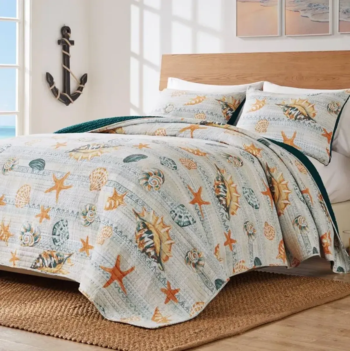 Greenland Home Fashions Kona Luxurious Comfortable 3 Pieces Quilt Set Ocean King/Cal. King