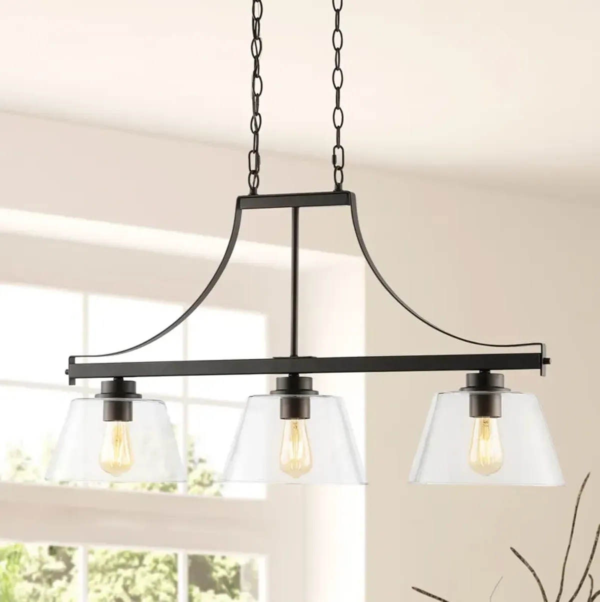 Jayden 3-Light Industrial Farmhouse Iron/Glass Linear LED Pendant