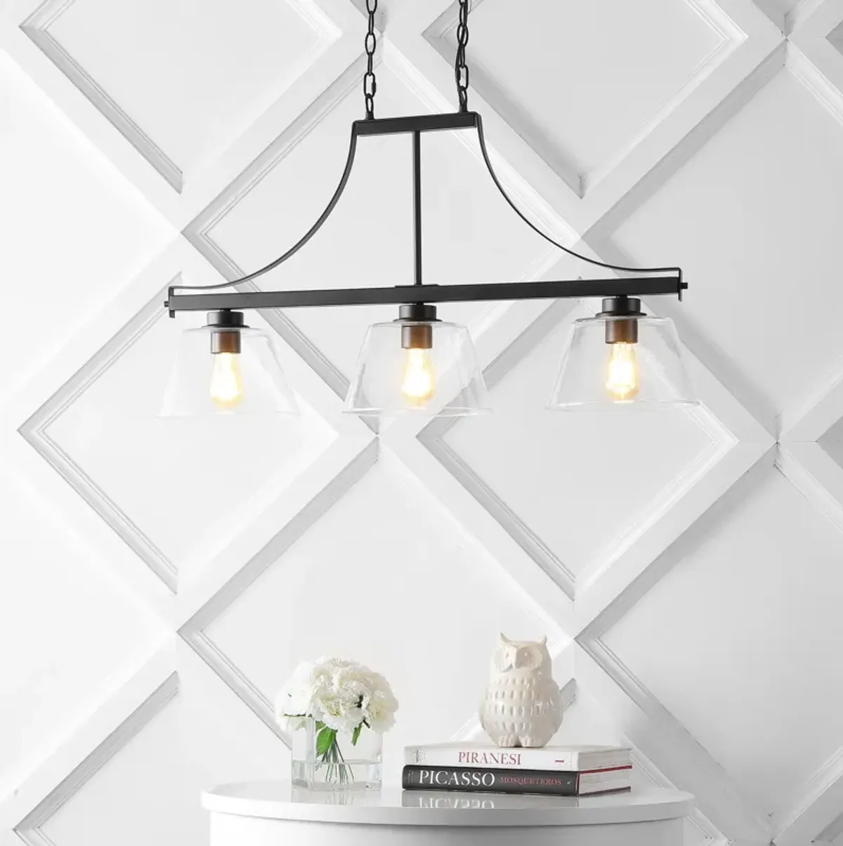 Jayden 3-Light Industrial Farmhouse Iron/Glass Linear LED Pendant