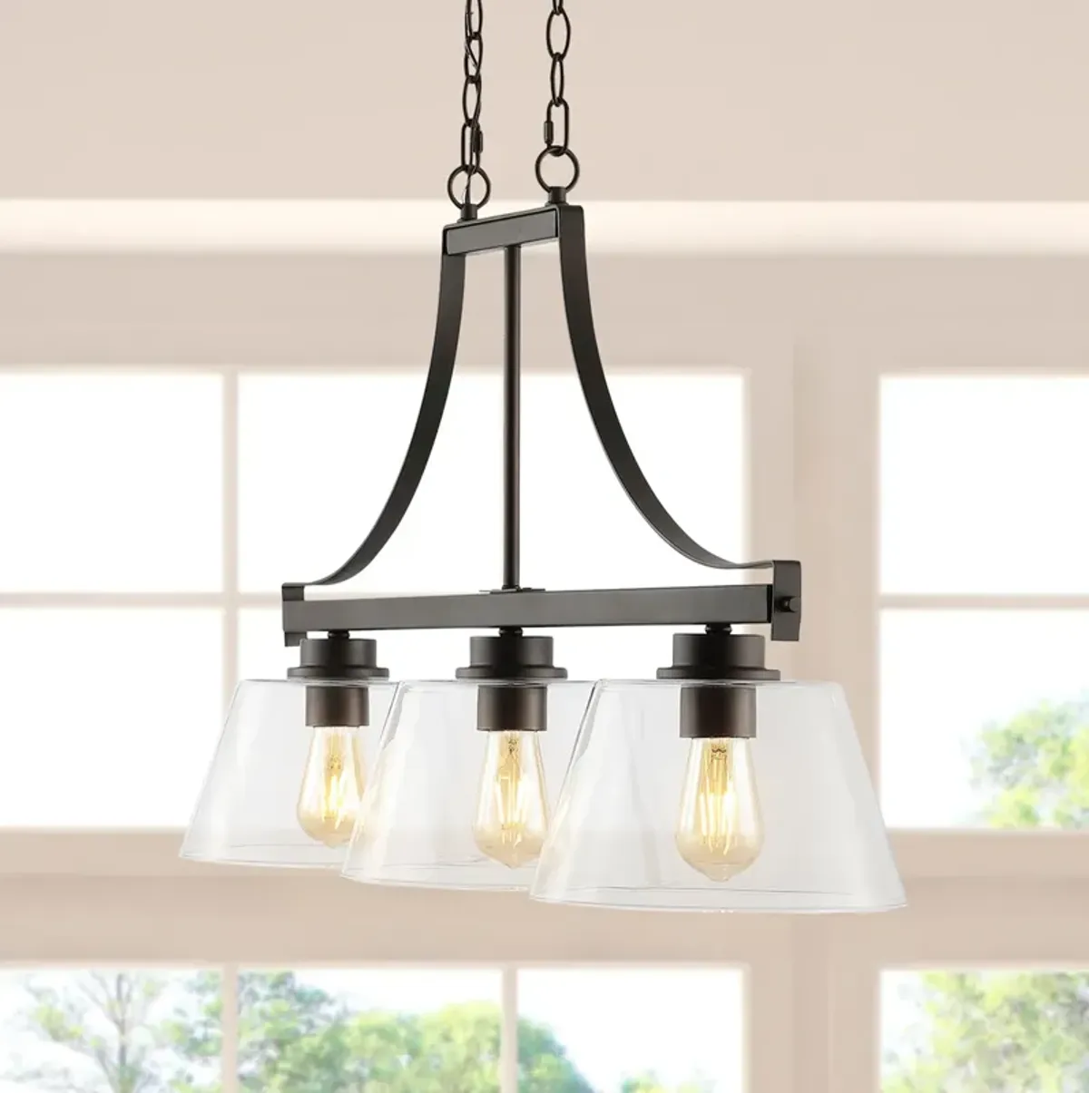 Jayden 3-Light Industrial Farmhouse Iron/Glass Linear LED Pendant