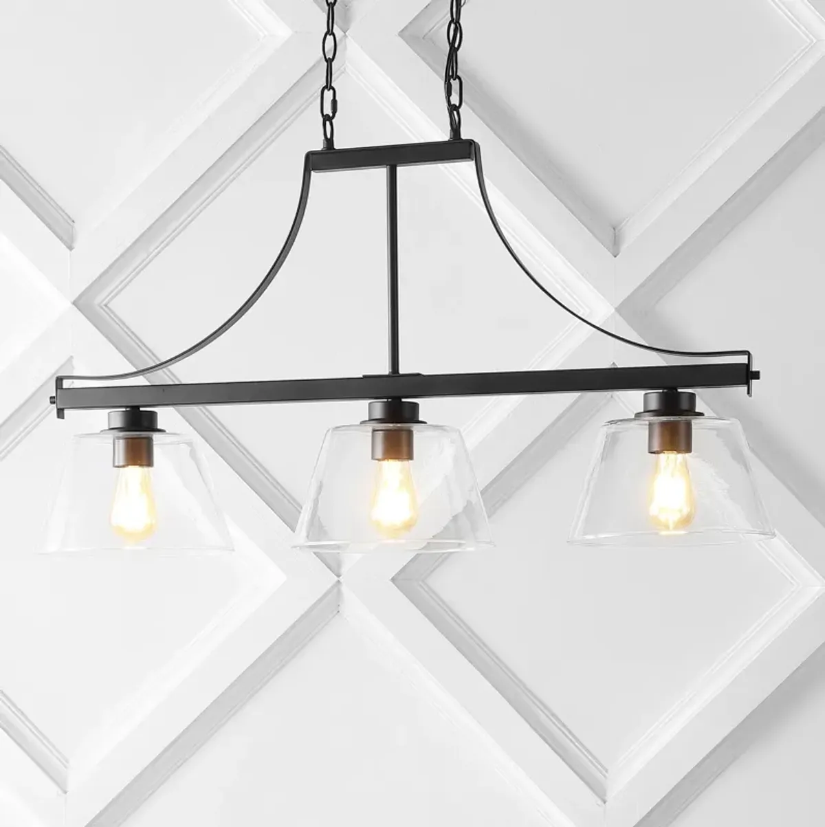 Jayden 3-Light Industrial Farmhouse Iron/Glass Linear LED Pendant