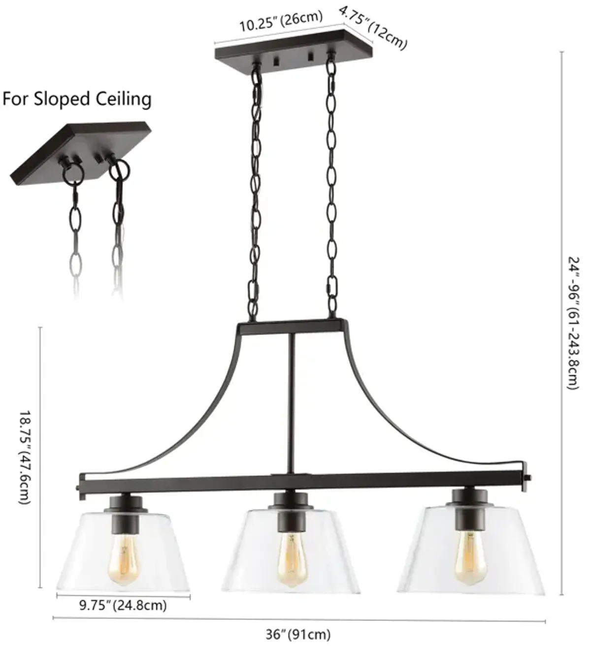 Jayden 3-Light Industrial Farmhouse Iron/Glass Linear LED Pendant