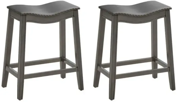 Hivvago Set of 2 PU Leather Saddle Bar Stools with Rubber Wood Legs