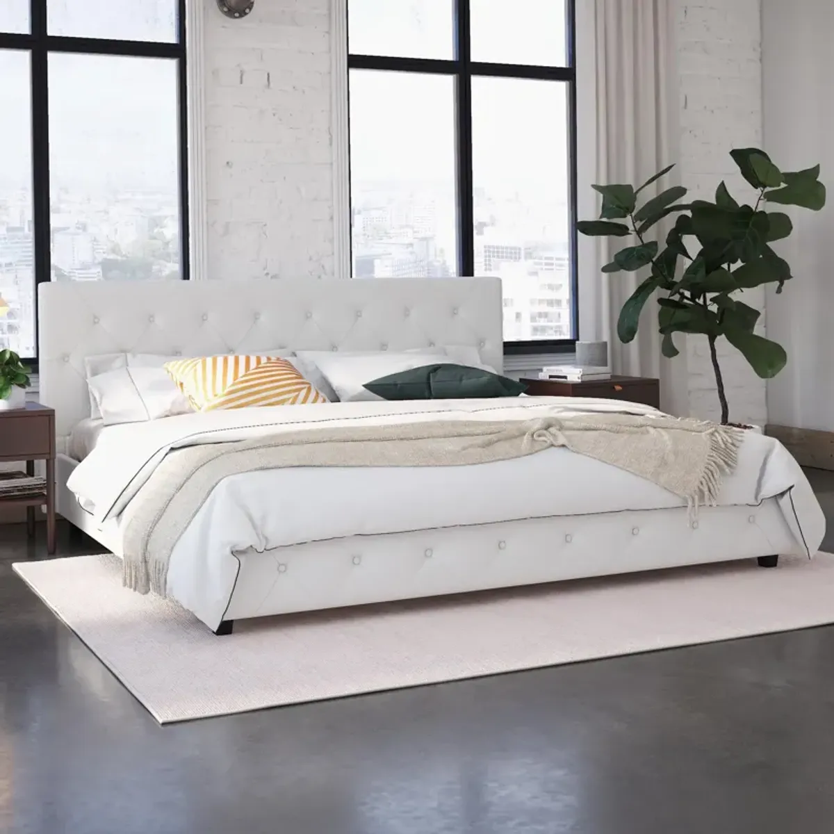 Atwater Living Dana Upholstered Bed, Queen, White Faux Leather