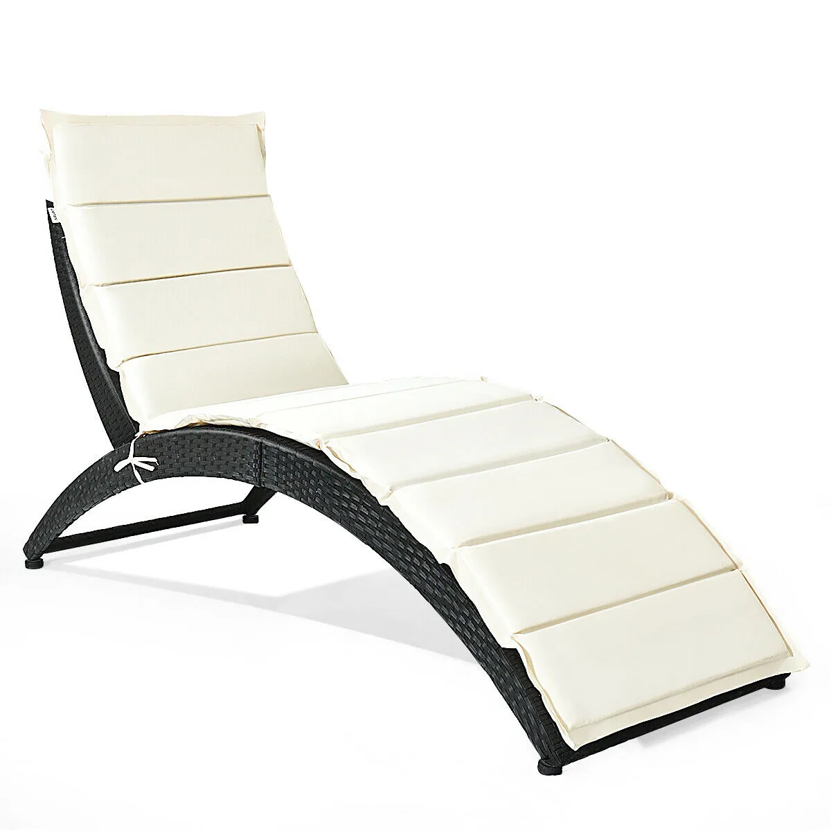 Folding Patio Rattan Lounge Cushioned Portable Chair