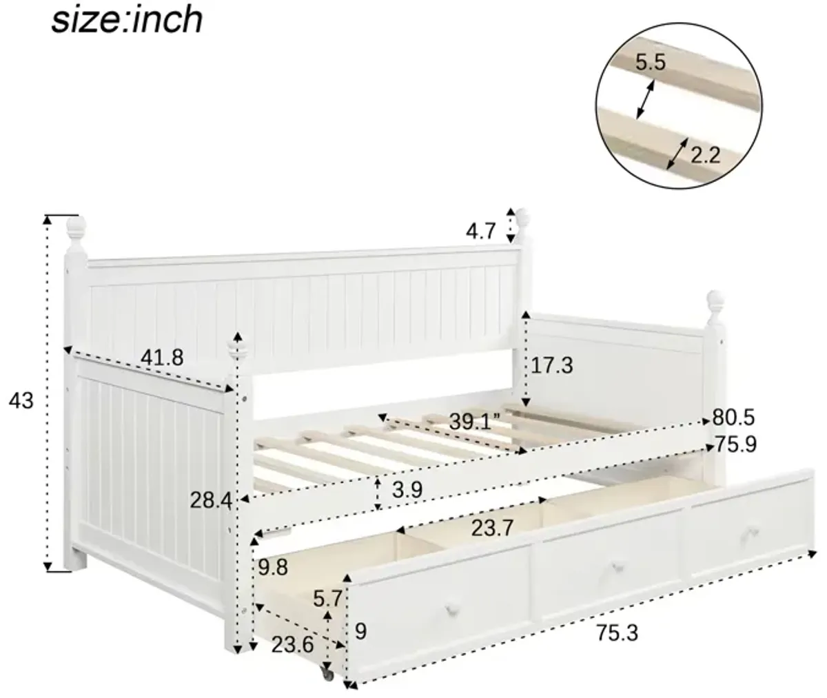 Merax Wood Daybed with Three Drawers