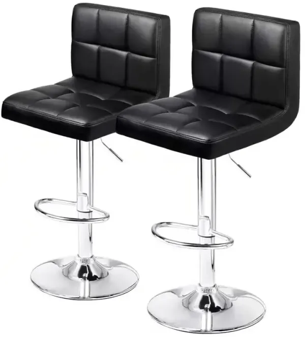Hivvago Set of 2- Black Faux Leather Barstool with Low Back Swivel Seat