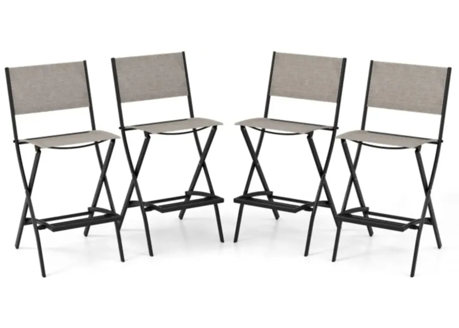 Hivvago Outdoor Folding Bar Height Stool Set of 4 with Metal Frame and Footrest