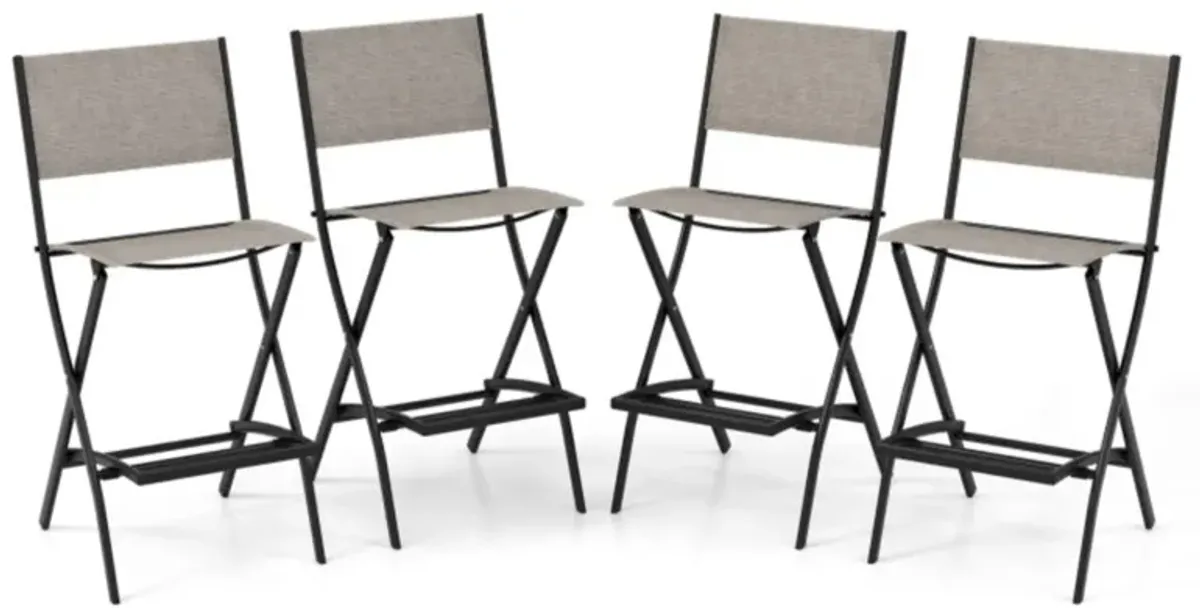 Hivvago Outdoor Folding Bar Height Stool Set of 4 with Metal Frame and Footrest