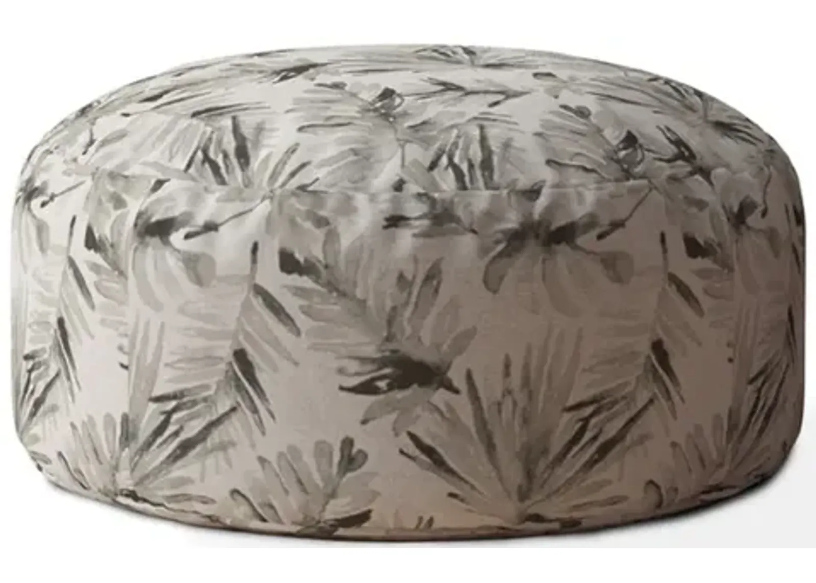 Homezia 24" Beige Flax Round Floral Pouf Ottoman