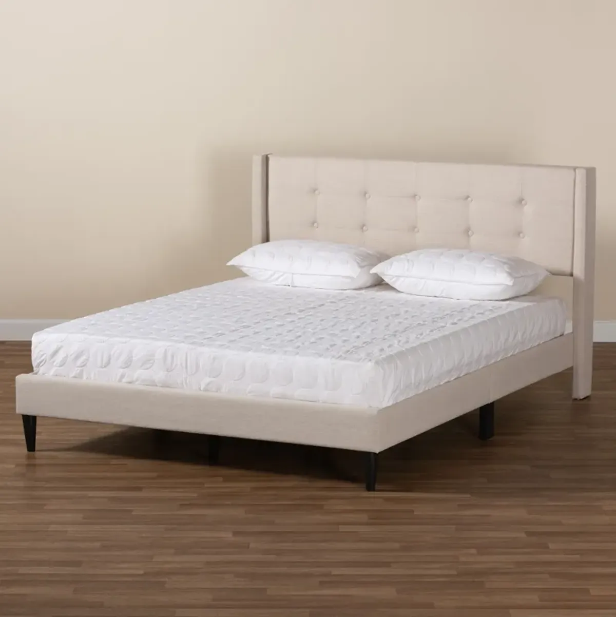 Baxton Studio Casol Mid-Century Modern Grey Fabric Upholstered Queen Size Platform Bed