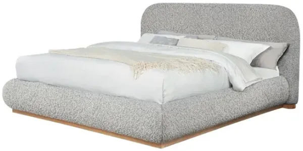 Best Quality Furniture Rich Gray Boucle Queen Platform Bed With Wood Base