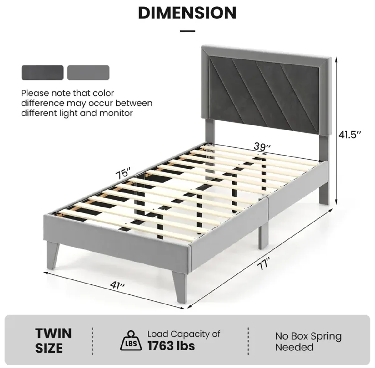 Platform Bed with High Headboard and Wooden Slats