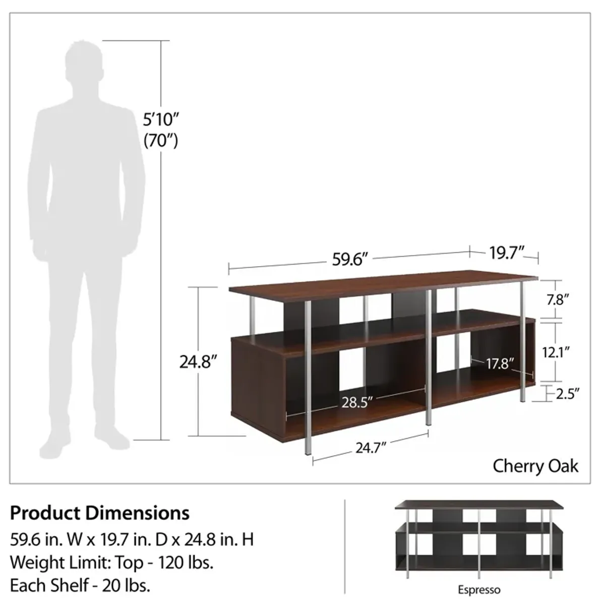 Alonso TV Stand for TVs up to 69", Espresso