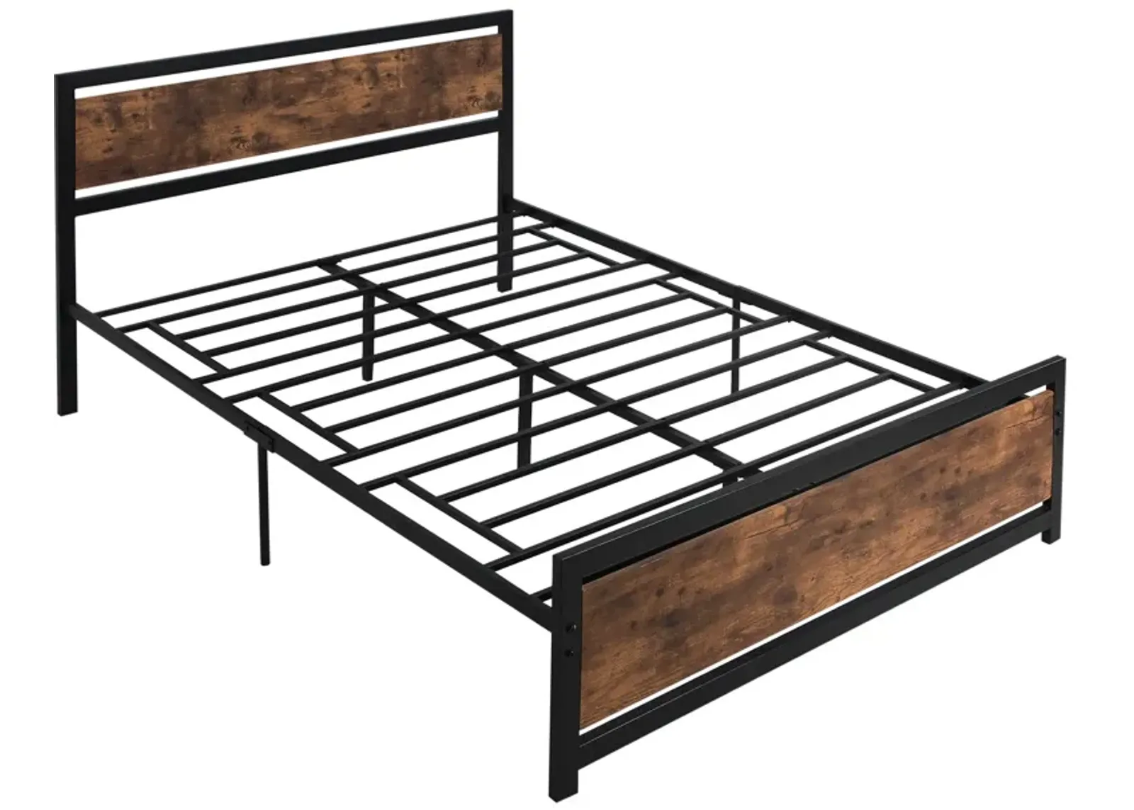 Full Bed Frame with Headboard & Footboard, Strong Slat Support Twin Size Metal Bed w/ Underbed Storage Space