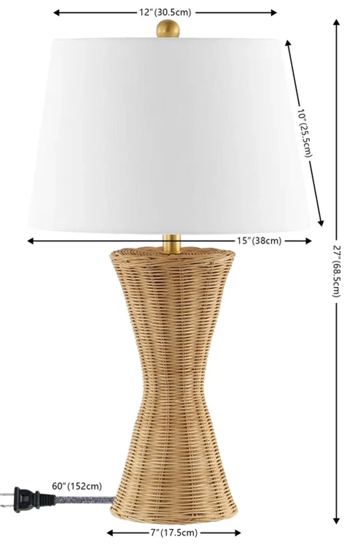 Laura Coastal Designer Iron/Rattan Wicker LED Table Lamp