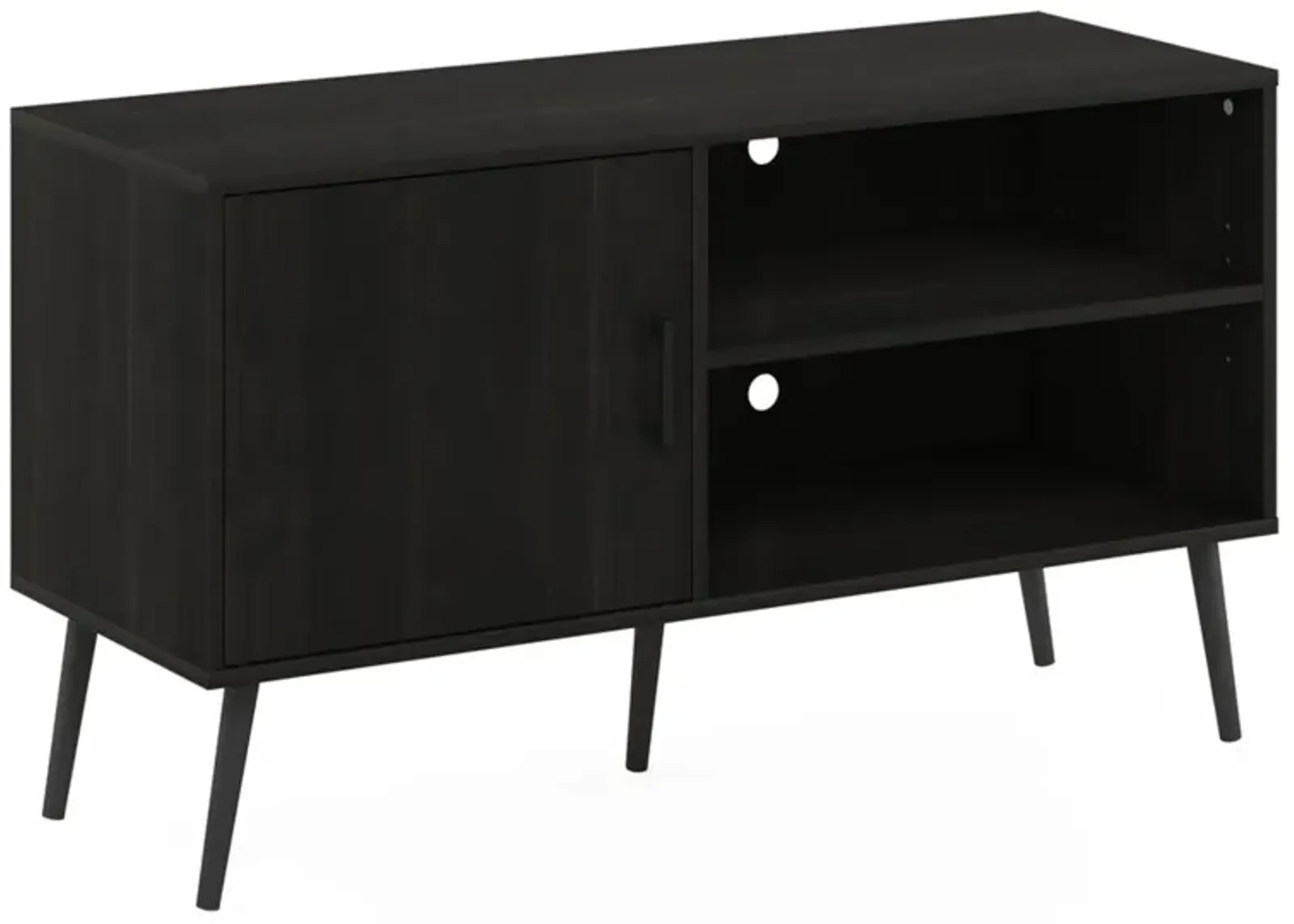 Furinno Furinno Claude Mid Century Style TV Stand with Wood Legs, One Cabinet Two Shelves, Espresso